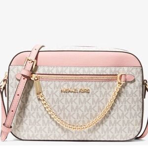 NWT Michael Kors Jet Set Item Large East West Zip Chain Crossbody Powder Blush